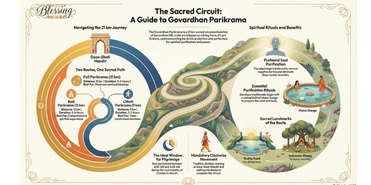 Govardhan Parikrama Guide 2026: Distance, Route, Timings, History, Rituals & Best Time