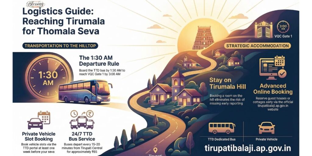 How to Reach Tirumala for Thomala Seva – Transport & Accommodation Guide