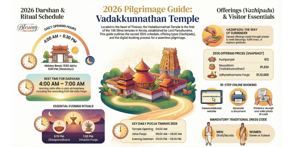 Vadakkunnathan Temple Darshan & Vazhipadu Seva 2026 – Timings, Booking & Offerings