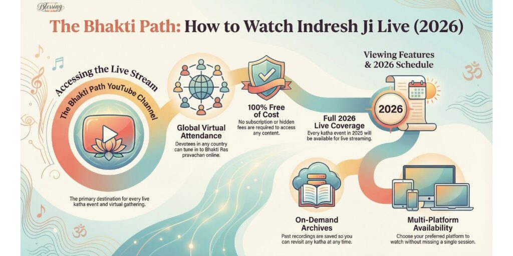 Online katha live streaming means devotees in any country can attend virtually. You never need to miss a single Bhakti Ras Pravachan again, just tune in online.