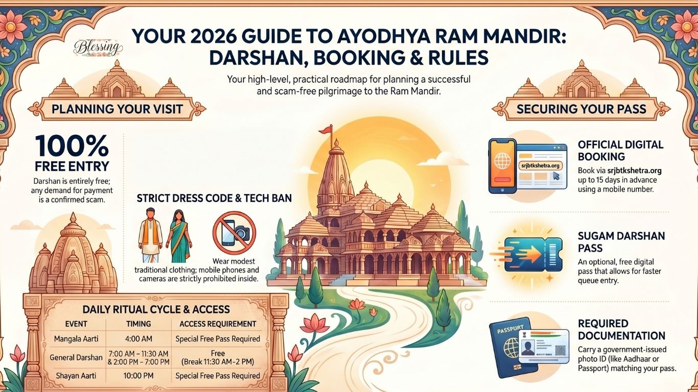 Ayodhya Ram Mandir Darshan 2026: Complete Guide, Free Pass Booking & Timings