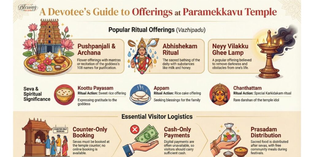 Sevas and Offerings (Vazhipadu) at Paramekkavu Temple