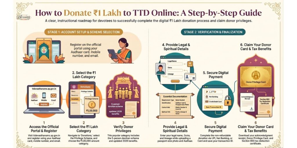 Step-by-Step Online Booking Process for TTD ₹1 Lakh Donation