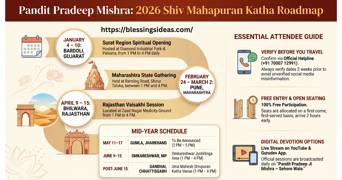 प्रदीप मिश्रा के आगामी कार्यक्रम 2026 PDF – Shiv Mahapuran Katha Schedule