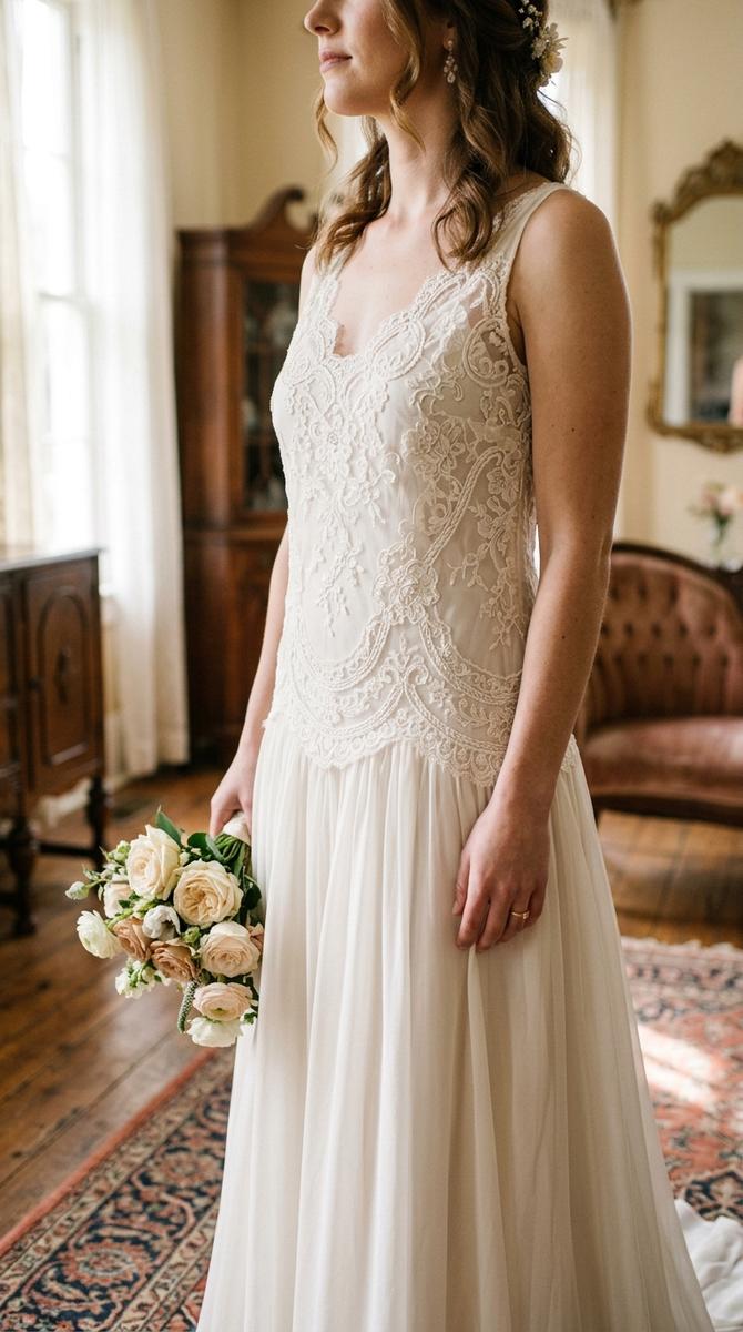 27 Vintage Lace Drop Waist Wedding Dresses With Romantic Details
